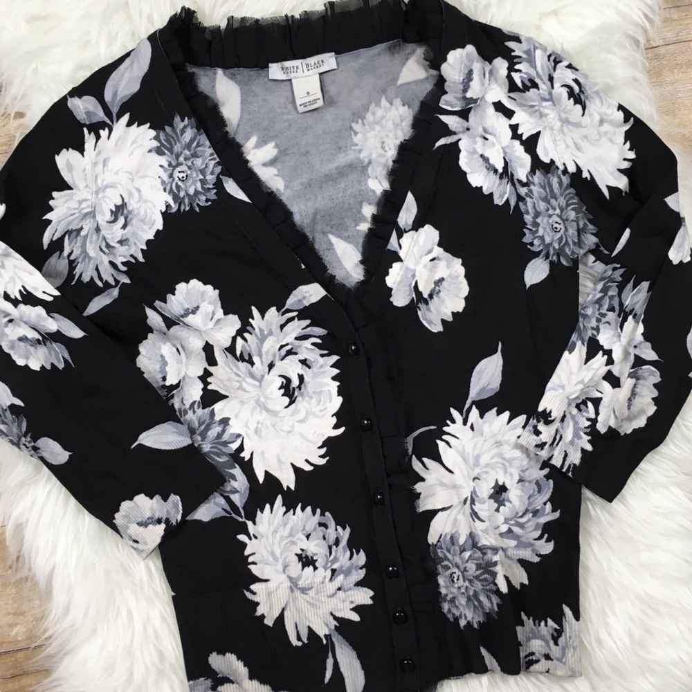WHBM Black and White Floral Print Cardigan